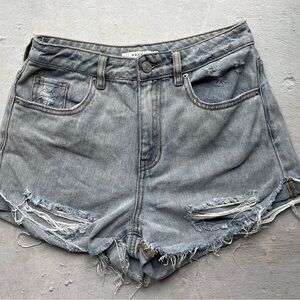 PacSun Light Gray Distressed High-Rise Jean Shorts